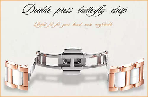 * Magnifisant* Sunkta * Lady Georgeos Steel Ceramic Band Bracelet Luxury Watch*BLACK