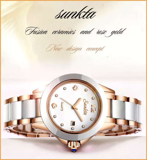 * Magnifisant* Sunkta * Lady Georgeos Steel Ceramic Band Bracelet Luxury Watch*