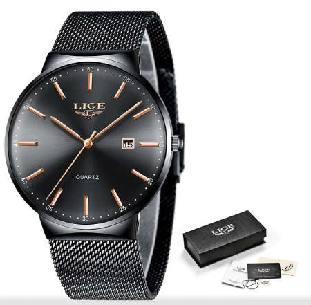 **$51 -= CLASSIC ~ Modern Trendy * BIG DIAL* LIGE 9903- All Steel *BOX,BOOK & PAPERS