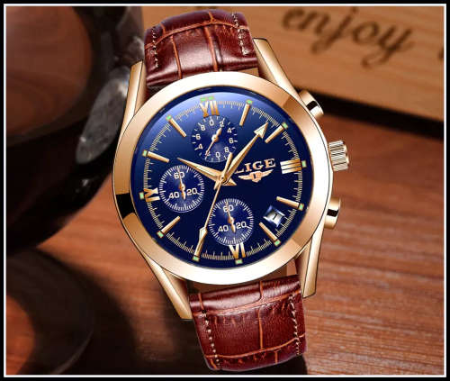 ** CLASSIC -  Relogio Masculion LIGE 9839-*Top Luxury Leather Band *6 Hands-* Chronograph Watch