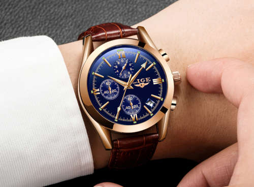 ** CLASSIC -  Relogio Masculion LIGE 9839-*Top Luxury Leather Band *6 Hands-* Chronograph Watch