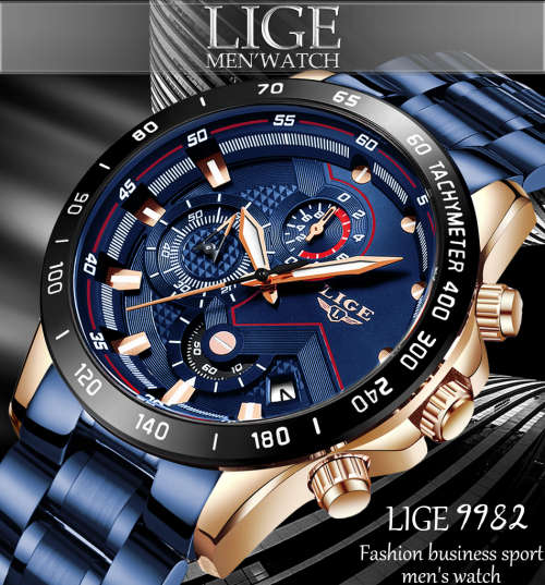 CLASSIC - Business Men LIGE 9982  Luxury * FULL* Steel *6 Hands* Chronograph Watch Men- FULL HOUSE*