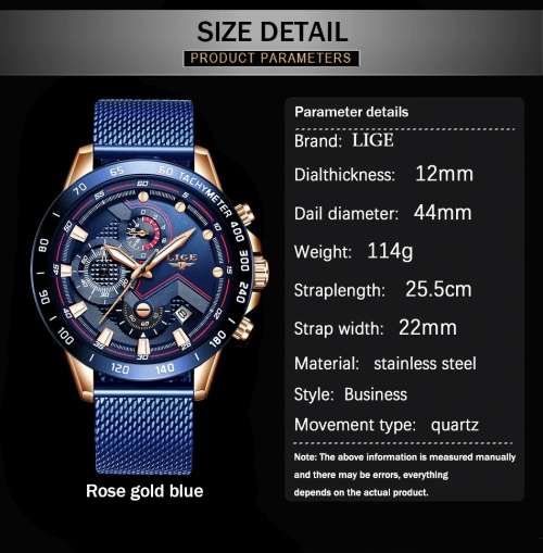 LIGE 9929 Sports Watch Black or Blue