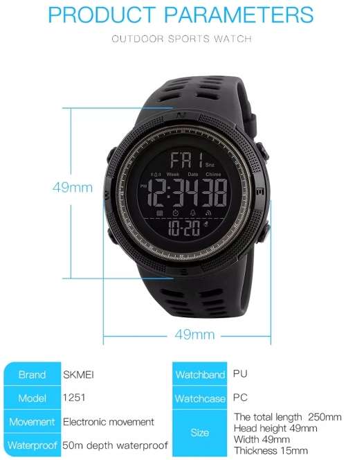 **SKMEI SPORT 1251~ Multifunction Black Sport watch with Brand Box ~FREE SHIPPING~