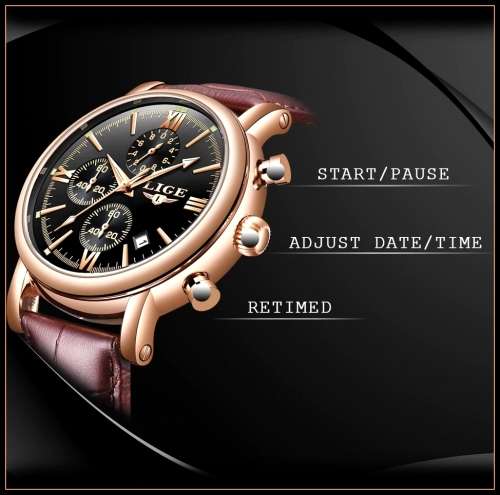 ** CLASSIC -  Relogio Masculion LIGE 9958-*Top Luxury Leather Band *6 Hands-* Chronograph Watch*