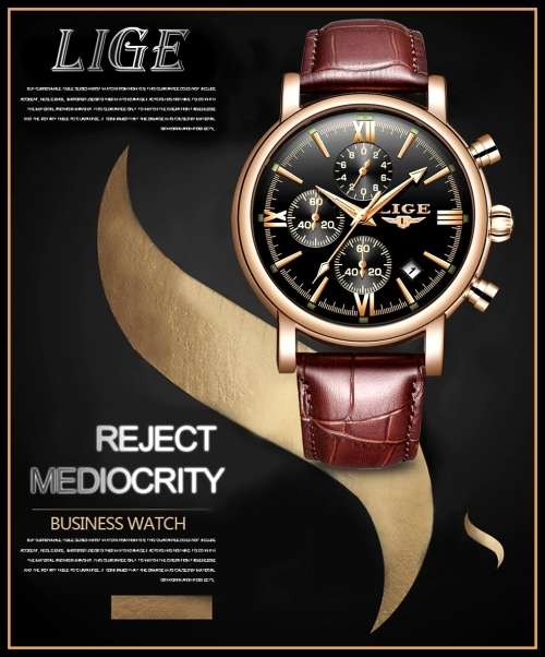 ** CLASSIC -  Relogio Masculion LIGE 9958-*Top Luxury Leather Band *6 Hands-* Chronograph Watch*
