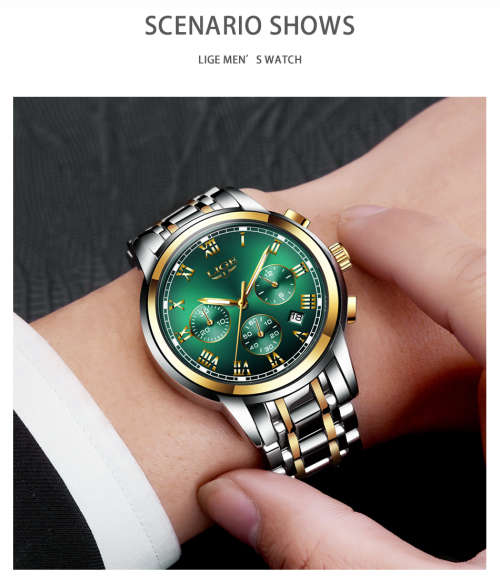 ** CLASSIC -  Relogio Masculion LIGE 9810*  Luxury * FULL* Steel *6 Hands* Chronograph Watch Men