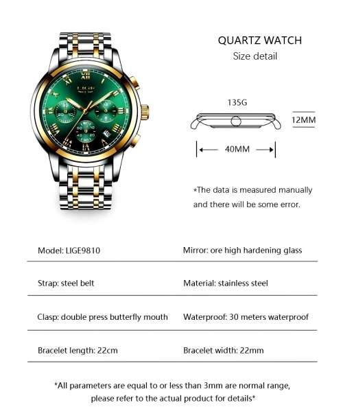 ** CLASSIC -  Relogio Masculion LIGE 9810*  Luxury * FULL* Steel *6 Hands* Chronograph Watch Men