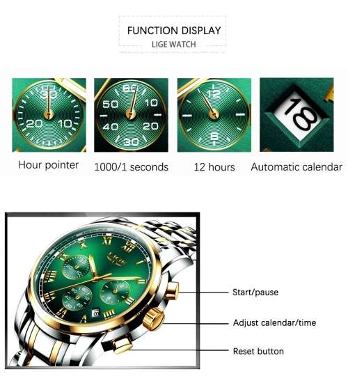 ** CLASSIC -  Relogio Masculion LIGE 9810*  Luxury * FULL* Steel *6 Hands* Chronograph Watch Men