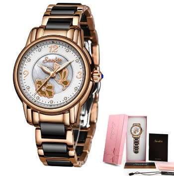 * Magnifisant* Sunkta * Lady Georgeos Steel Ceramic Band Bracelet Luxury Watch*BLACK