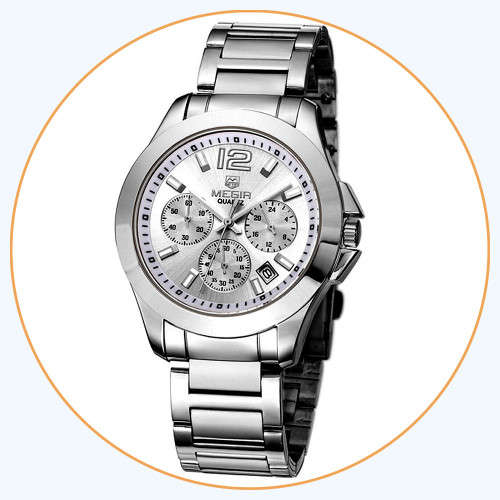 Megir 5006L  -Quality Ladies Solid Sturdy Chronograph Watch * Silver~ 6 Hands