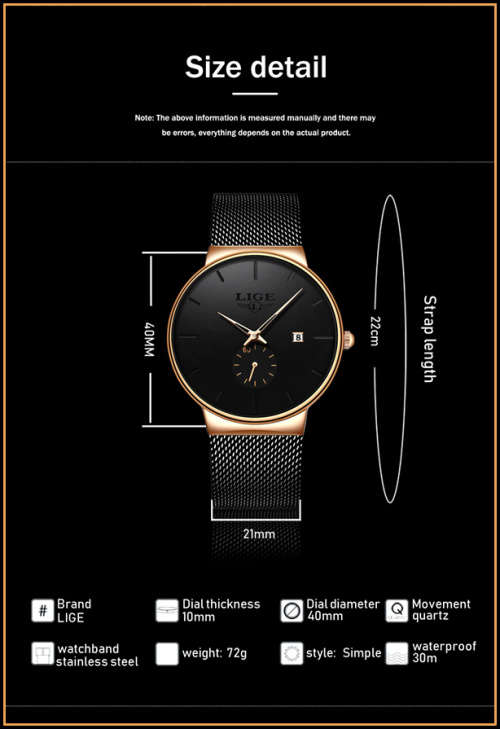 *LIGE 9969 Slimline Simple Watch Quartz Clock with Quality!* Will not Fade or Rust