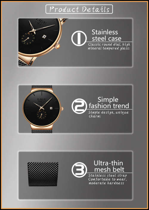 *LIGE 9969 Slimline Simple Watch Quartz Clock with Quality!* Will not Fade or Rust