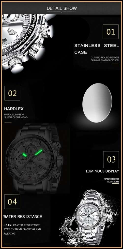 *BIG,HEAVY- ALL STEEL,* DEEP DISH* LIGE  9902 Quality*6 Hands* Chronograph Watch *FULL HOUSE!