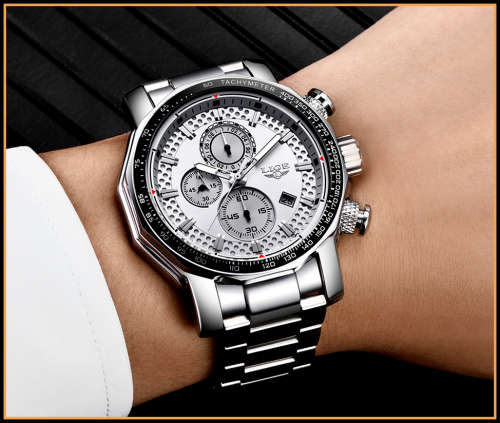 *BIG,HEAVY- ALL STEEL,* DEEP DISH* LIGE  9902 Quality*6 Hands* Chronograph Watch *FULL HOUSE!