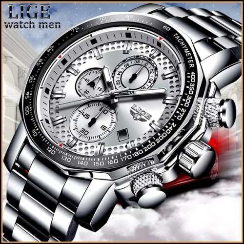 *BIG,HEAVY- ALL STEEL,* DEEP DISH* LIGE  9902 Quality*6 Hands* Chronograph Watch *FULL HOUSE!