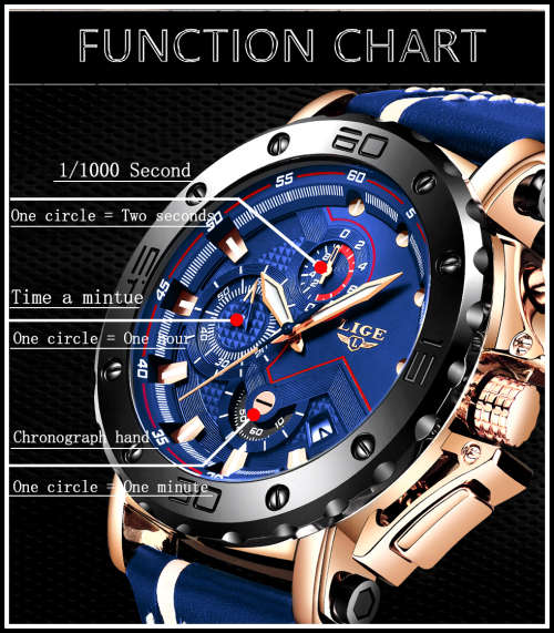 ** $89**  Relogio Masculion* DEEP DISH* LIGE 9899 Top Luxury *6 Hands* Chronograph Watch Men*