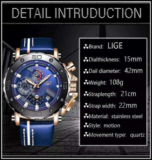 ** $89**  Relogio Masculion* DEEP DISH* LIGE 9899 Top Luxury *6 Hands* Chronograph Watch Men*