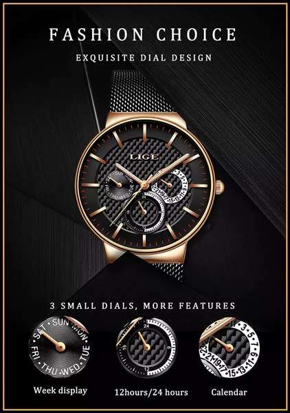 LIGE 9868 - MilanTop Brand Luxury Waterproof Ultra Thin Multifunction Watch