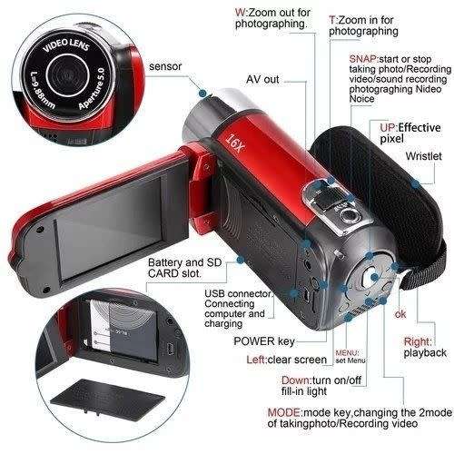 Full HD, 1080P, 16MP Digital Video Camcorder, Camera DV 2.7'' TFT, LCD, 16X ZOOM
