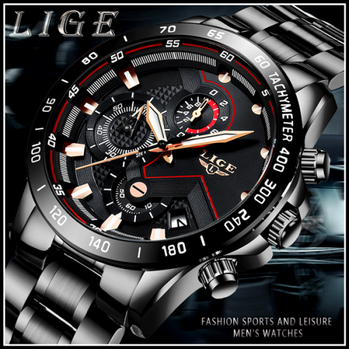 CLASSIC - Business Men LIGE 9982  Luxury * FULL* Steel *6 Hands* Chronograph Watch Men- FULL HOUSE*