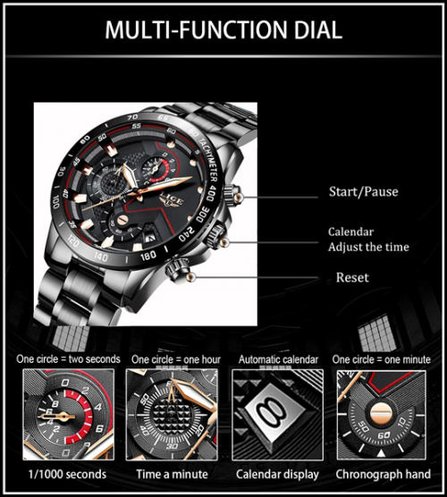 CLASSIC - Business Men LIGE 9982  Luxury * FULL* Steel *6 Hands* Chronograph Watch Men- FULL HOUSE*