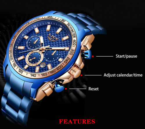 *$229.00* BIG,HEAVY- FULL STEEL  LIGE 10015  Quality*6 Hands* Chronograph Watch *FULL HOUSE!