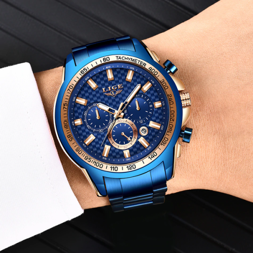*$229.00* BIG,HEAVY- FULL STEEL  LIGE 10015  Quality*6 Hands* Chronograph Watch *FULL HOUSE!