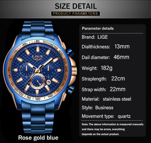 *$229.00* BIG,HEAVY- FULL STEEL  LIGE 10015  Quality*6 Hands* Chronograph Watch *FULL HOUSE!