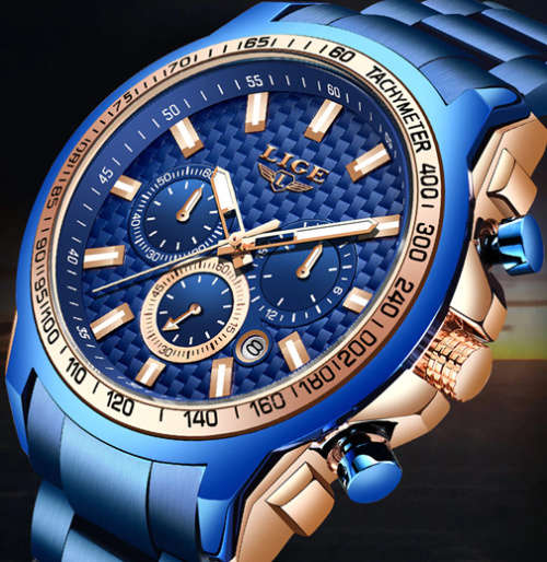 *$229.00* BIG,HEAVY- FULL STEEL  LIGE 10015  Quality*6 Hands* Chronograph Watch *FULL HOUSE!