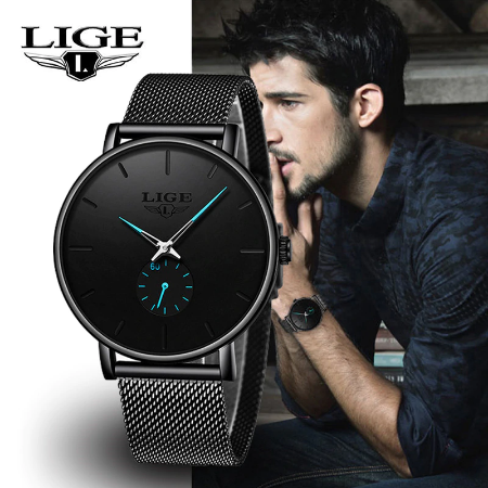 LIGE 9955 - Milan Stainless Steel Mesh Strap Blue/Black Watch