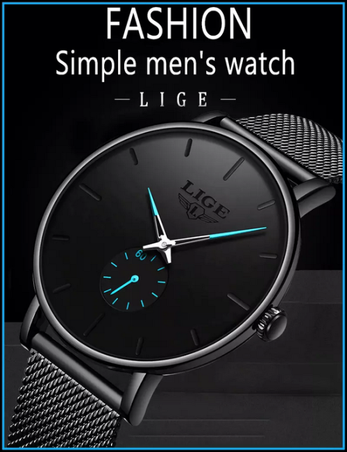 LIGE 9955 - Milan Stainless Steel Mesh Strap Blue/Black Watch