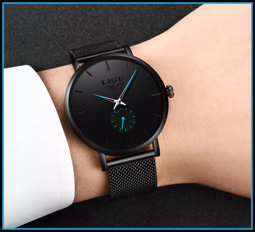 LIGE 9955 - Milan Stainless Steel Mesh Strap Blue/Black Watch