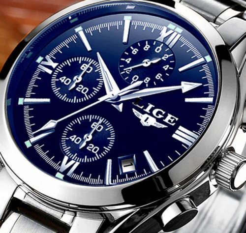 ** CLASSIC -  Relogio Masculion LIGE 9839 Top Luxury Full Steel *6 Hands* Chronograph Watch Men