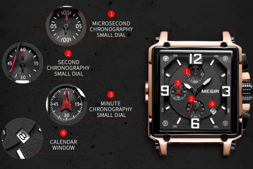 *** Megir (2061)  Brand** Top Watch* New Style  BIG Luxury Men Quartz Watch CHRONOGRAPH * 6 HANDS *