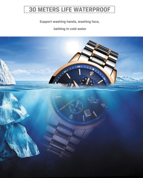 ** LIGE10012*  ** CLASSIC -Quality Built Top Luxury FULL Steel *6 Hands* Chronograph Watch