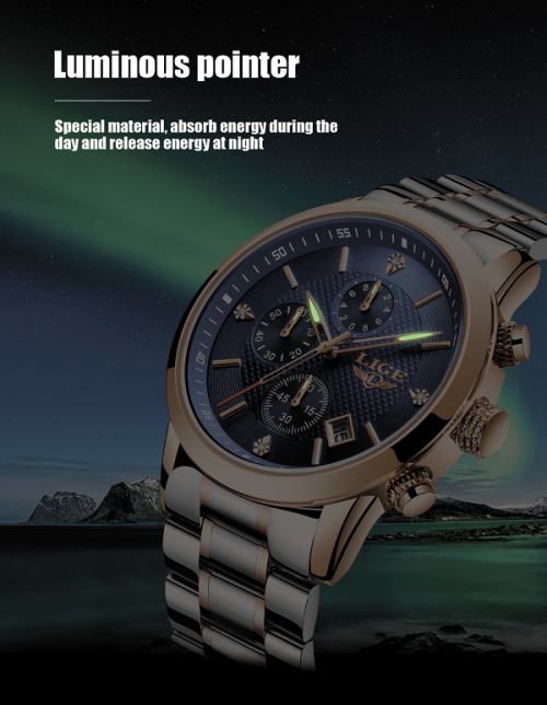 ** LIGE10012*  ** CLASSIC -Quality Built Top Luxury FULL Steel *6 Hands* Chronograph Watch