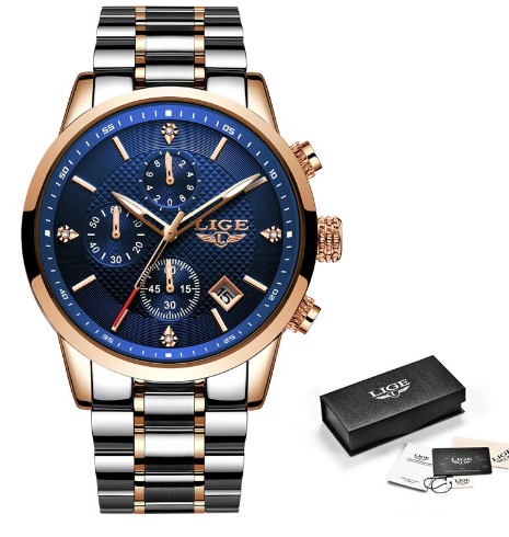 ** LIGE10012*  ** CLASSIC -Quality Built Top Luxury FULL Steel *6 Hands* Chronograph Watch
