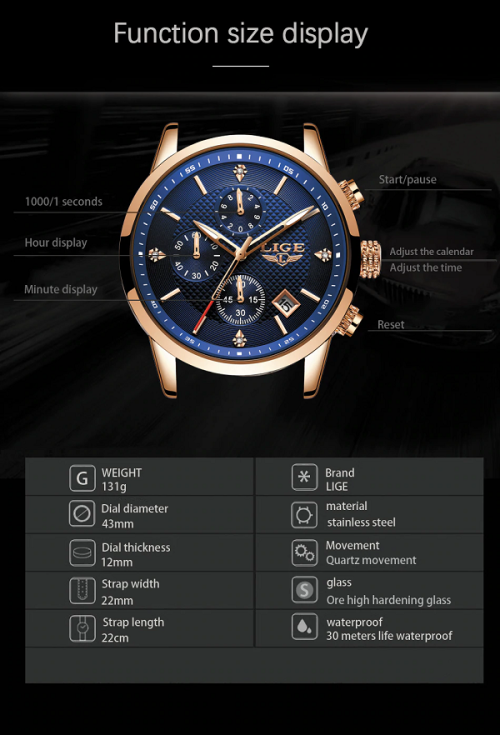 ** LIGE10012*  ** CLASSIC -Quality Built Top Luxury FULL Steel *6 Hands* Chronograph Watch