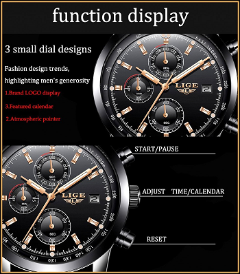 Top LIGE9927* Stainless Steel Case* Multifunction * Leather Strap * Business watch*Blue or Black
