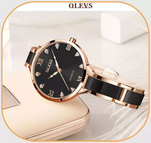 OLEVS  5872-Top Brand Luxury Waterproof Ceramic & Stainless Steel Strap Watch