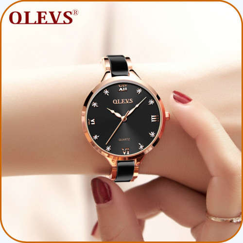 OLEVS  5872-Top Brand Luxury Waterproof Ceramic & Stainless Steel Strap Watch- WHITE