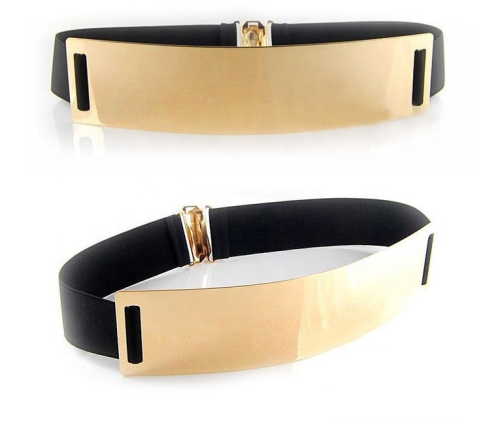 *Ladies* Designer *Metal Buckle Black stretch Waist Belt