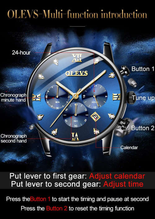 ** CLASSIC -OLEVS 2868* Top Luxury FULL Steel *6 Hands* Chronograph Watch Men