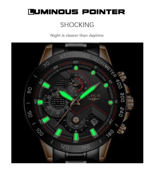 CLASSIC - Business Men LIGE 9982  Luxury * FULL* Steel *6 Hands* Chronograph Watch Men- FULL HOUSE*