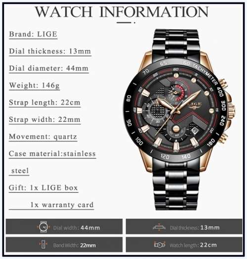 CLASSIC - Business Men LIGE 9982  Luxury * FULL* Steel *6 Hands* Chronograph Watch Men- FULL HOUSE*