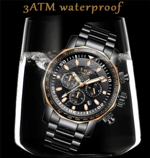 *BIG,HEAVY- ALL STEEL,* DEEP DISH* LIGE  9871 Quality*6 Hands* Chronograph Watch *FULL HOUSE!