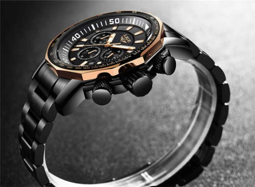 *BIG,HEAVY- ALL STEEL,* DEEP DISH* LIGE  9871 Quality*6 Hands* Chronograph Watch *FULL HOUSE!