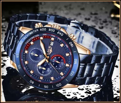 *CLASSIC- ALL STEEL,* DEEP DISH* LIGE  9994  Quality*6 Hands* Chronograph Watch *FULL HOUSE!