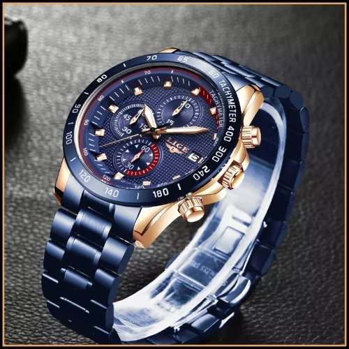 *CLASSIC- ALL STEEL,* DEEP DISH* LIGE  9994  Quality*6 Hands* Chronograph Watch *FULL HOUSE!